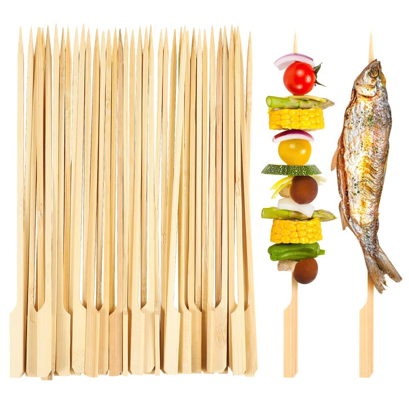Lanjue 200 Pieces Bamboo Paddle Skewers 25CM Flat Burgers Sticks Children Kids Wooden Fruits Picks Cocktail Barbecue Kebabs Buffets Party Fountain Fondue Stick Holders