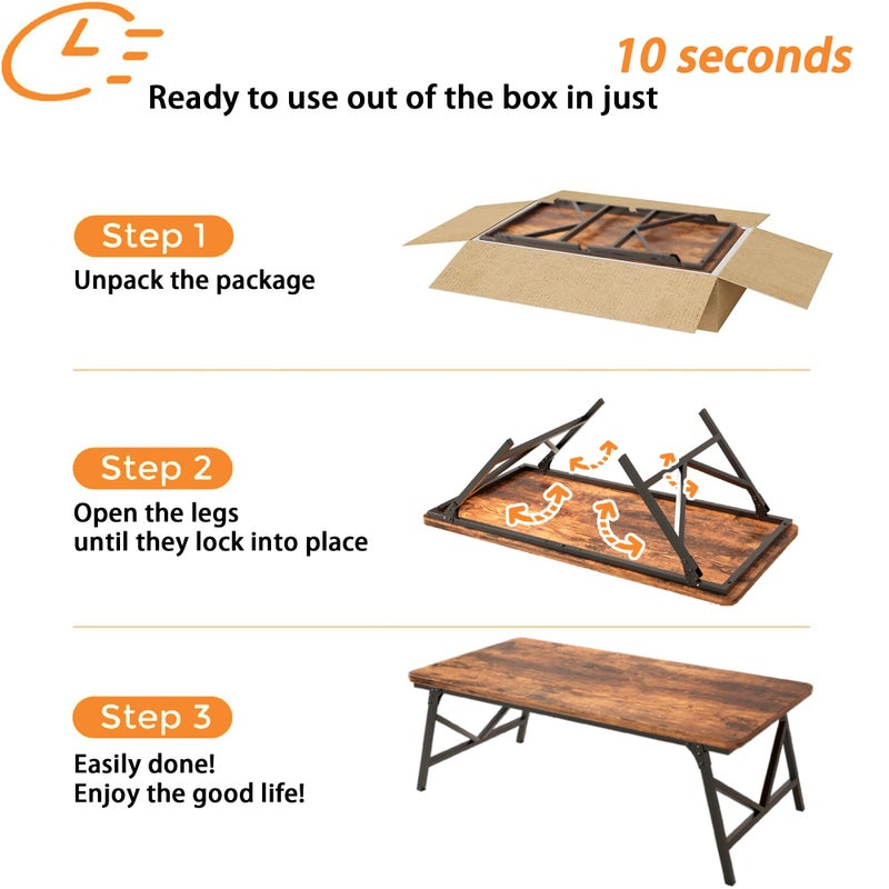 QUERNA Folding Coffee Table, No Assembly Low Coffee Table, Floor Table Desk for Sitting on The Floor, Portable Floor Table for Living Room, Home, Caravan and use, 31.5Lâ€˜ x 15.8Wâ€™ x 15.8Hâ€™ - Image 2