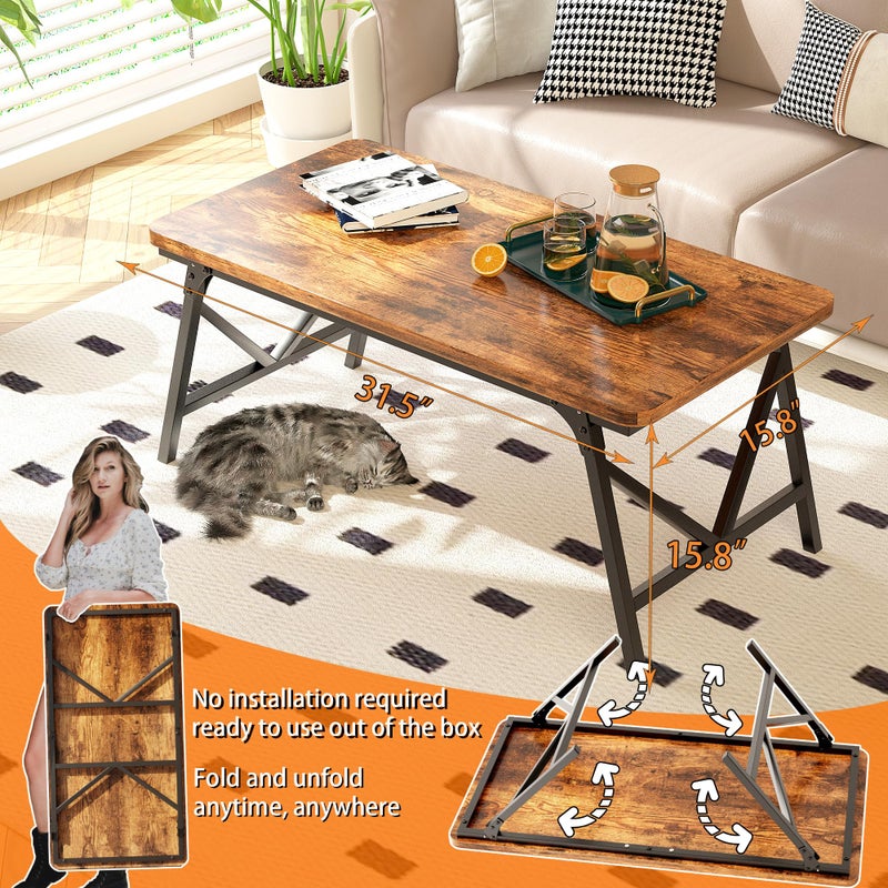 QUERNA Folding Coffee Table, No Assembly Low Coffee Table, Floor Table Desk for Sitting on The Floor, Portable Floor Table for Living Room, Home, Caravan and use, 31.5Lâ€˜ x 15.8Wâ€™ x 15.8Hâ€™ - Image 3