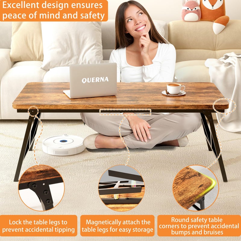 QUERNA Folding Coffee Table, No Assembly Low Coffee Table, Floor Table Desk for Sitting on The Floor, Portable Floor Table for Living Room, Home, Caravan and use, 31.5Lâ€˜ x 15.8Wâ€™ x 15.8Hâ€™ - Image 4