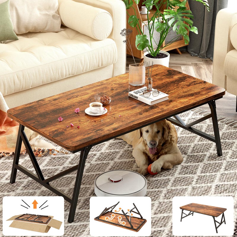 QUERNA Folding Coffee Table, No Assembly Low Coffee Table, Floor Table Desk for Sitting on The Floor, Portable Floor Table for Living Room, Home, Caravan and use, 31.5Lâ€˜ x 15.8Wâ€™ x 15.8Hâ€™ - Image 1