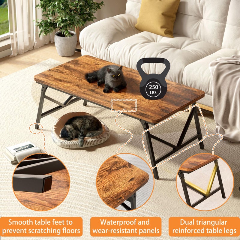 QUERNA Folding Coffee Table, No Assembly Low Coffee Table, Floor Table Desk for Sitting on The Floor, Portable Floor Table for Living Room, Home, Caravan and use, 31.5Lâ€˜ x 15.8Wâ€™ x 15.8Hâ€™ - Image 5