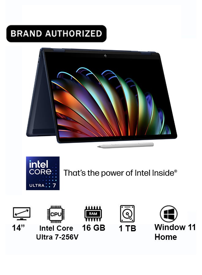 HP OmniBook X 2-in-1 Convertible (2025) Laptop – 2nd Series / Intel Core Ultra 7-256V / 14inch 3K / 1TB SSD / 16GB RAM / 8GB Intel Arc 140V GPU Graphics / Windows 11 Home Atmospheric Blue – [14-FM0008NE] Atmospheric Blue - Image 1