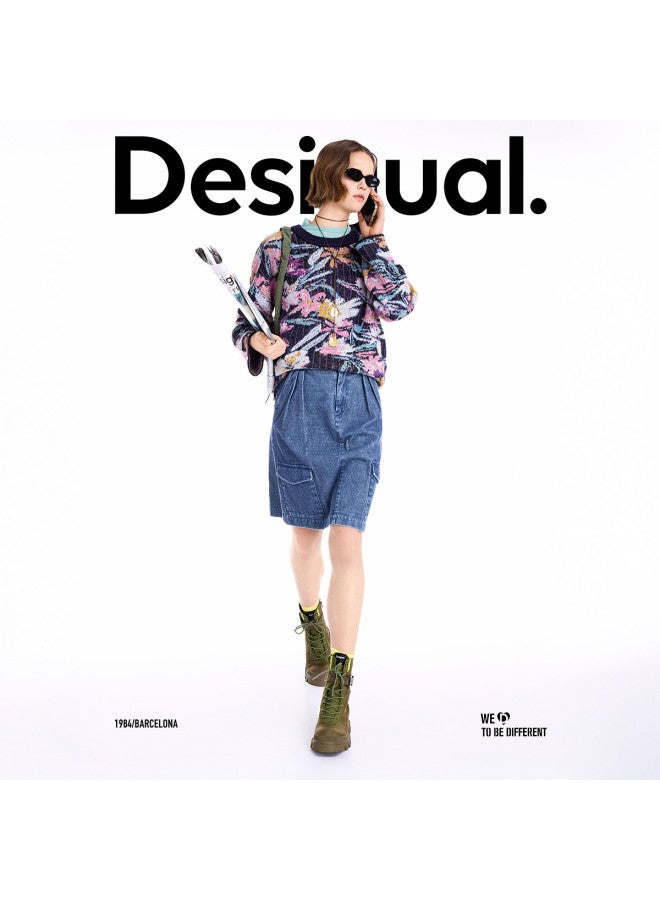DESIGUAL 25 Autumn Winter New Wool Blend Floral Jacquard Long Sleeve Women'S Knitwear - Image 3