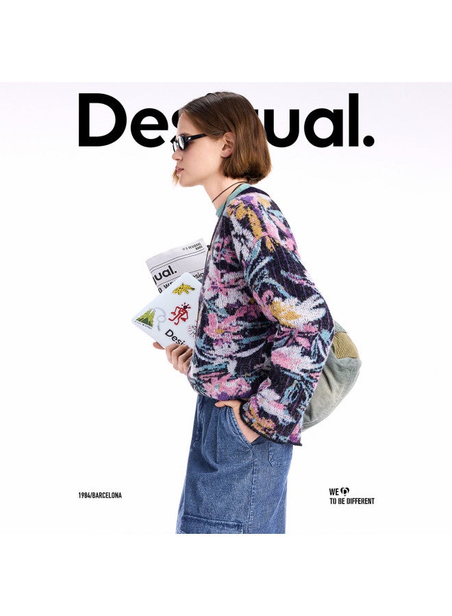 DESIGUAL 25 Autumn Winter New Wool Blend Floral Jacquard Long Sleeve Women'S Knitwear - Image 2