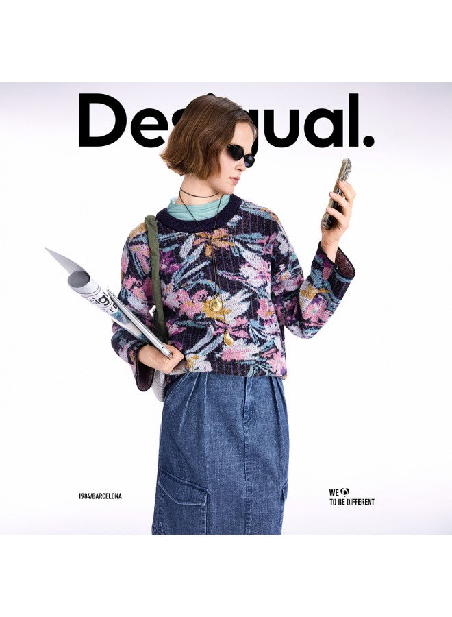 DESIGUAL 25 Autumn Winter New Wool Blend Floral Jacquard Long Sleeve Women'S Knitwear - Image 5