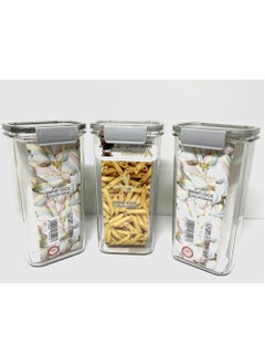 Phoenix Acrylic Refrigerator Food Container,Food box Set of3 Pieces with Airtight Lock - Clear Silicone Sides -3 * 1700ml Grey  - Image 1