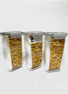 Phoenix Acrylic Refrigerator Food Container,Food box Set of3 Pieces with Airtight Lock - Clear Silicone Sides -3 * 1700ml Grey  - Image 2