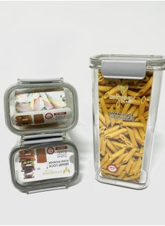 Phoenix Acrylic Refrigerator Food Container,Food box Set of3 Pieces with Airtight Lock - Clear Silicone Sides -3 * 1700ml Grey  - Image 3