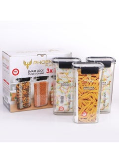 Phoenix Acrylic Refrigerator Food Container,Food box Set of3 Pieces with Airtight Lock - Clear Silicone Sides -3 * 1700ml Grey  - Image 4