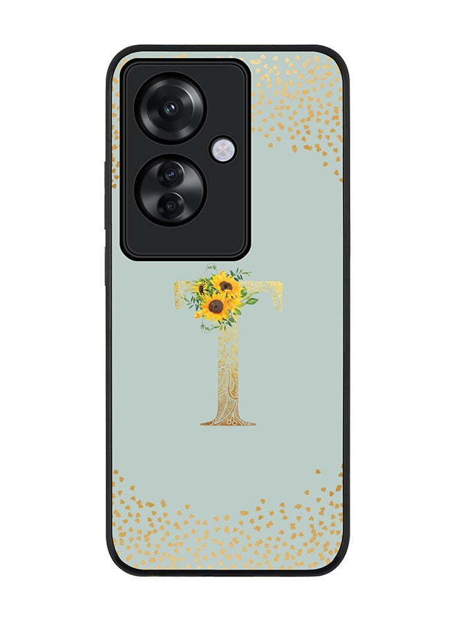 Stylizedd Rugged Black edge case for Oppo Reno11 F / Oppo F25 Pro 5G,Slim fit Soft Cover Custom Monogram Initial Letter Floral Pattern Alphabet - T (Light Grey) - Image 1