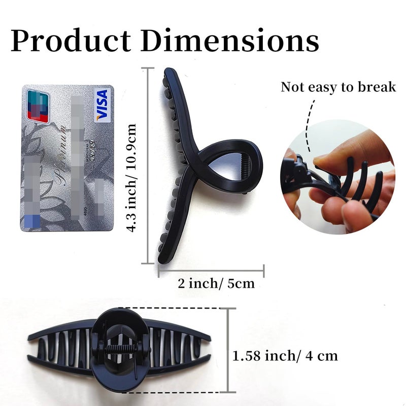 Nalodu Hair Claw Clips Large 4.3 Inch No Slip Big Matte Jaw Butterfly Clip Clamp 4 Colors for Thin Fine Thick Hair Women, 4 Pack - Image 2