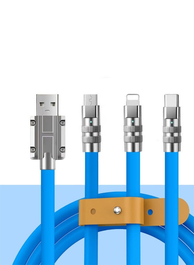 3 in 1 Universal Multiple USB Cable Fast Charging Cable, Charger Cord for Multiple Devices, Maximum Output Power 120W,  Safety Charging Adapter for Most Cell Phone, Tablets (Blue, 1.2 Meter) - Image 2