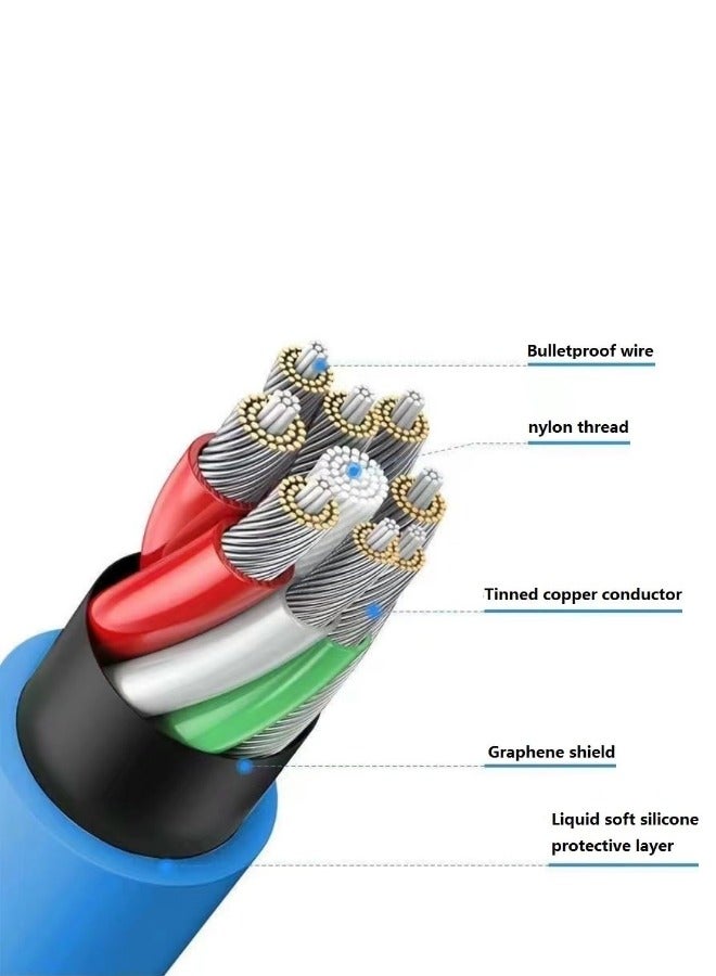 3 in 1 Universal Multiple USB Cable Fast Charging Cable, Charger Cord for Multiple Devices, Maximum Output Power 120W,  Safety Charging Adapter for Most Cell Phone, Tablets (Blue, 1.2 Meter) - Image 4