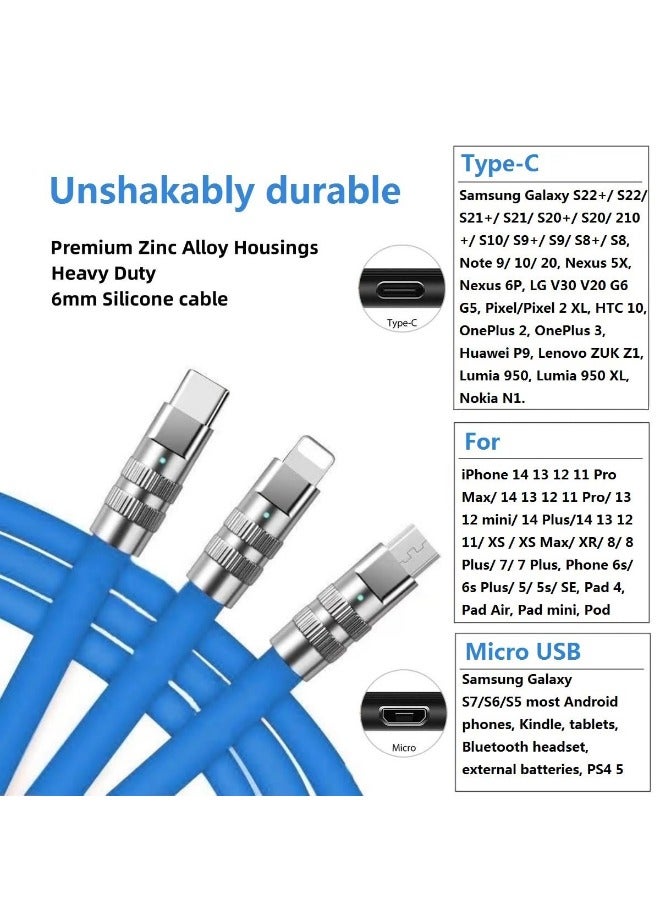 3 in 1 Universal Multiple USB Cable Fast Charging Cable, Charger Cord for Multiple Devices, Maximum Output Power 120W,  Safety Charging Adapter for Most Cell Phone, Tablets (Blue, 1.2 Meter) - Image 3