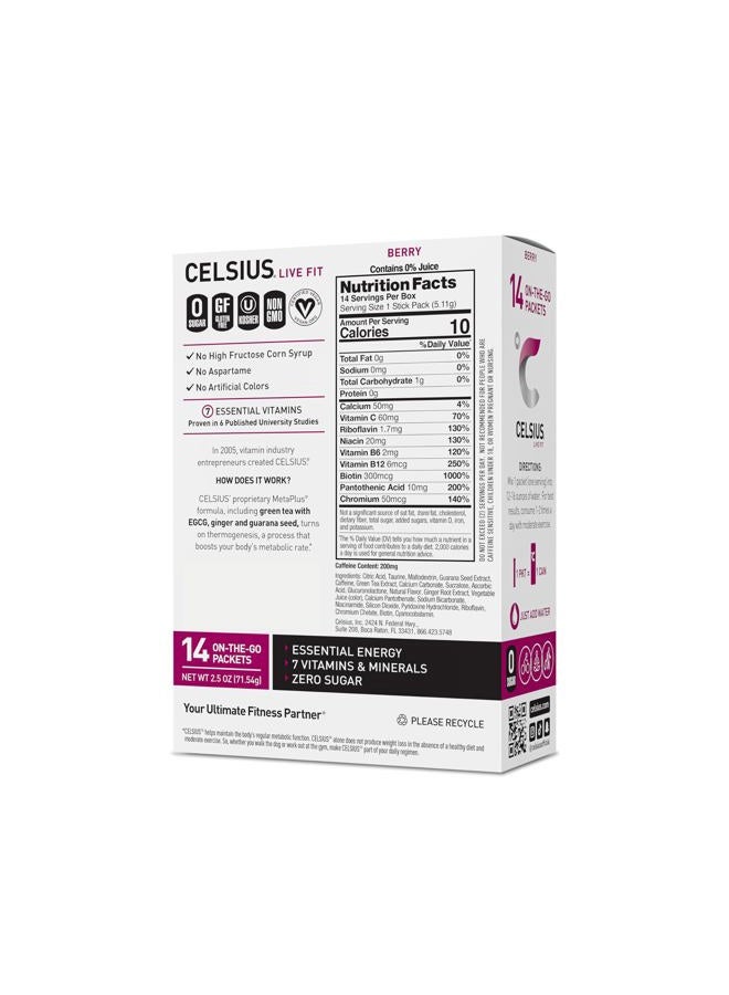 CELSIUS On-the-Go Powder Stick Packs, Zero Sugar (14 Sticks per Pack), Berry, 2.5 Ounce, (Pack of 14) - Image 2