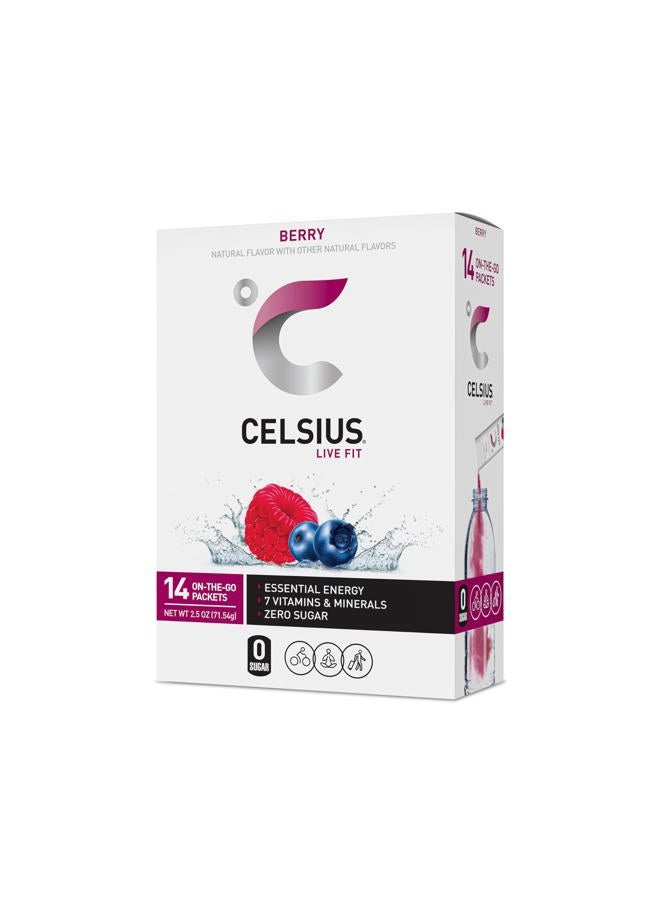 CELSIUS On-the-Go Powder Stick Packs, Zero Sugar (14 Sticks per Pack), Berry, 2.5 Ounce, (Pack of 14) - Image 1