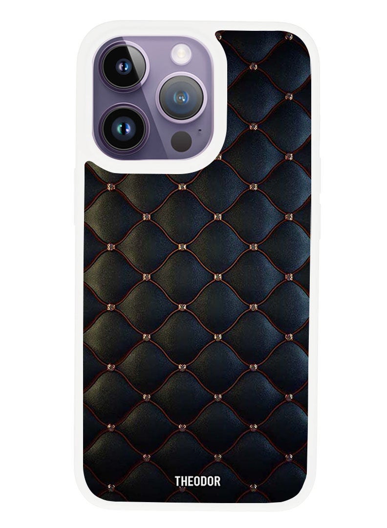 Theodor Protective Case Anti Scratch Shock Proof Cover For APPLE IPHONE 14 PRO MAX Stappers On Black Cloth Pattern (White Bumper) - Image 1