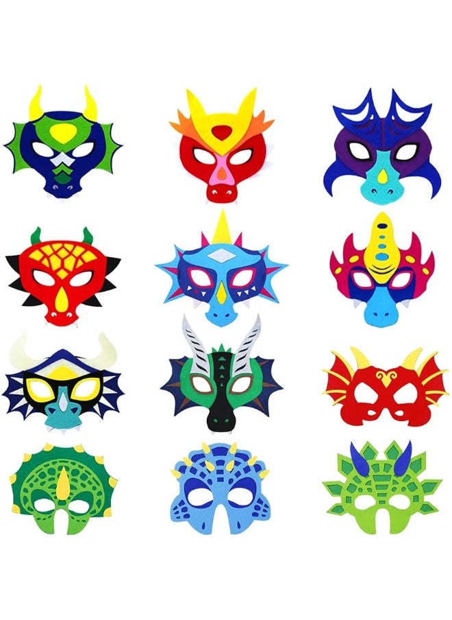 iROLEWIN - iROLEWIN 12 Pack Felt Dragon Masks for Kids Dinosaur Birthday Party Favors Decorations Chinese Dragon Costume Toys Gifts - Image 1
