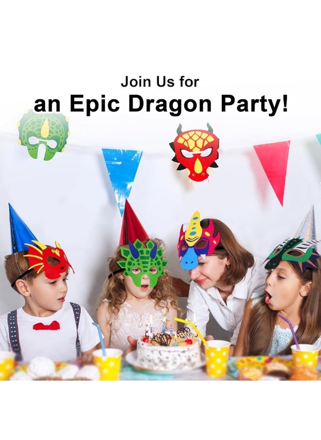 iROLEWIN - iROLEWIN 12 Pack Felt Dragon Masks for Kids Dinosaur Birthday Party Favors Decorations Chinese Dragon Costume Toys Gifts - Image 1