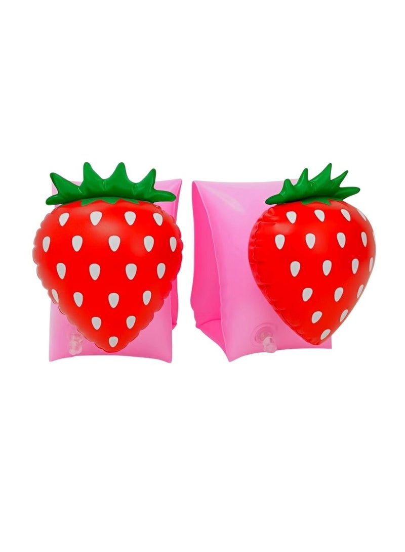 FLOBO 1 Pair Flobo Strawberry Inflatable Arm Bands for Kids (3-6 Years), Cute Swimming Floaties & Pool Water Wings, 25x15 cm - Image 1