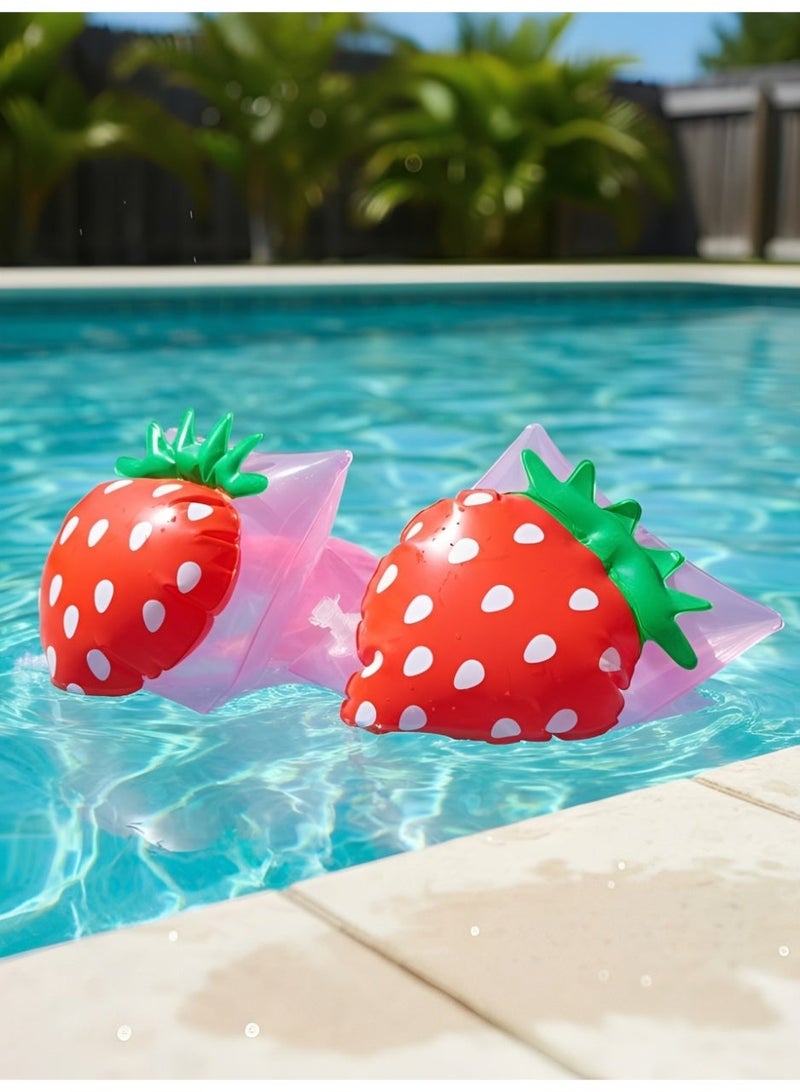 FLOBO 1 Pair Flobo Strawberry Inflatable Arm Bands for Kids (3-6 Years), Cute Swimming Floaties & Pool Water Wings, 25x15 cm - Image 2