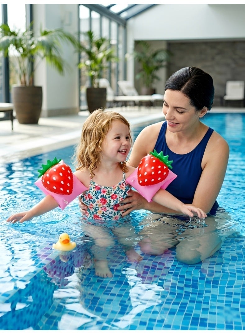 FLOBO 1 Pair Flobo Strawberry Inflatable Arm Bands for Kids (3-6 Years), Cute Swimming Floaties & Pool Water Wings, 25x15 cm - Image 3