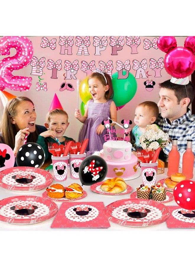 Generic - Minnie Mouse Party Supplies 2Nd Birthday126Pcs Minnie Mouse 2Nd Birthday Decorations&Tableware,Minnie Mouse Party Decor Balloons Banner Tablecloth Plates Cups Etc Minnie Mouse Birthday Party Supplies - Image 1