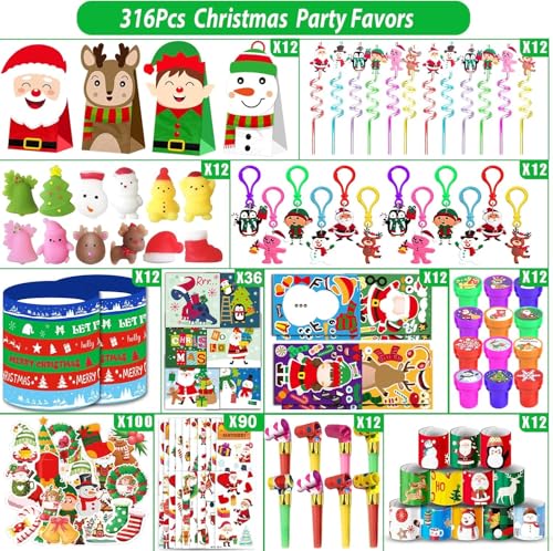 PLOUGVI 316Pcs Christmas Party Favors for Kids Xmas Birthday Party Supplies Decor Christmas Goodie Bag Stuffers Advent Calendar Pinata Fillers Classroom Rewards Prize Stocking Stuffers for Kids - Image 5