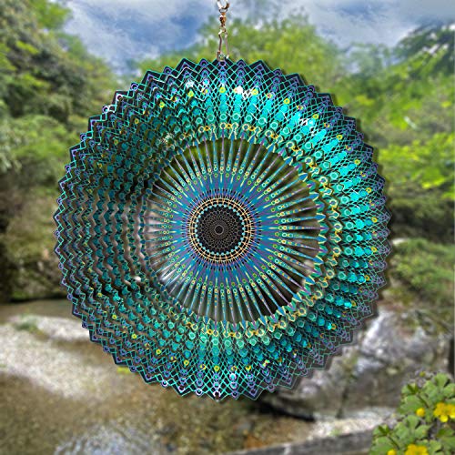 FONMY Wind Spinner Mandala Starry Sky 12 inch 3D Stainless Steel Laser Cut Metal Art Geometric Pattern - Hanging Wind Spinner, Kinetic Yard Art Decorations - Indoor/Outdoor Décor - Image 3