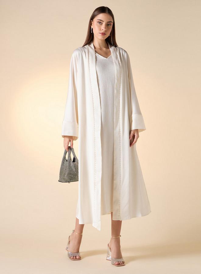 ايكونيك فستان بدون أكمام بتصميم أيقوني مزخرف مع شال - Image 2