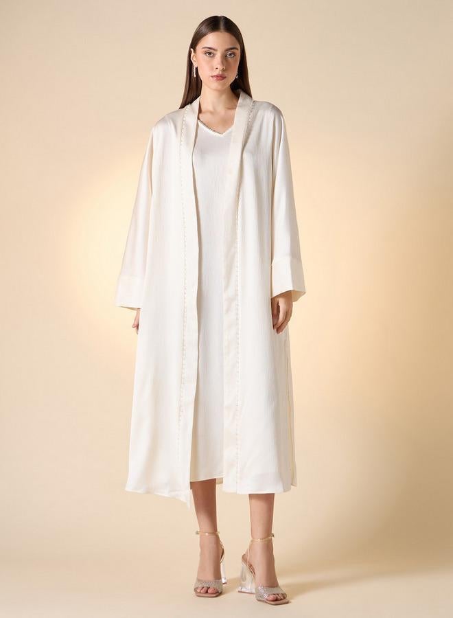 ايكونيك فستان بدون أكمام بتصميم أيقوني مزخرف مع شال - Image 1