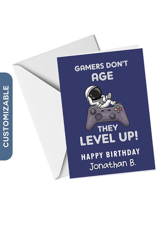 Share the Love A4 Happy Birthday Personalised Greeting Card - Gamers Don't Age - Image 1