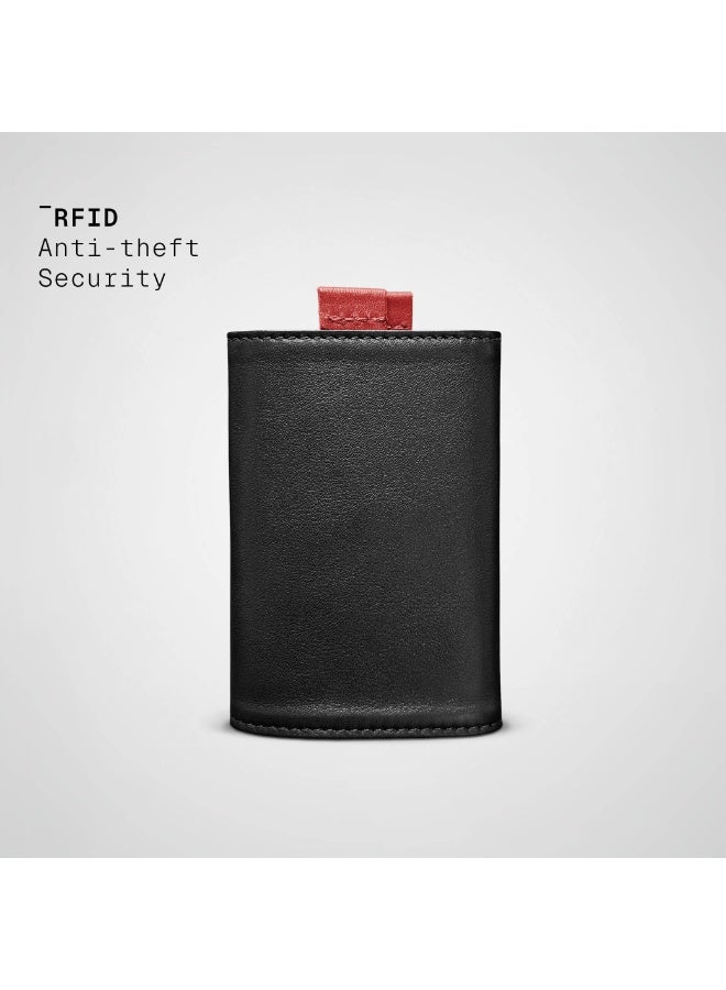 The Frenchie Co. Speed Wallet | Ultra Slim Front Pocket Wallet for Men & Women | RFID Blocking Quick-Access Card Holder with Pull Tab | Full-Grain Italian Leather Minimalist Design | Holds up to 14 Cards & Cash (Rouge-Noir – Special Edition) - Image 4