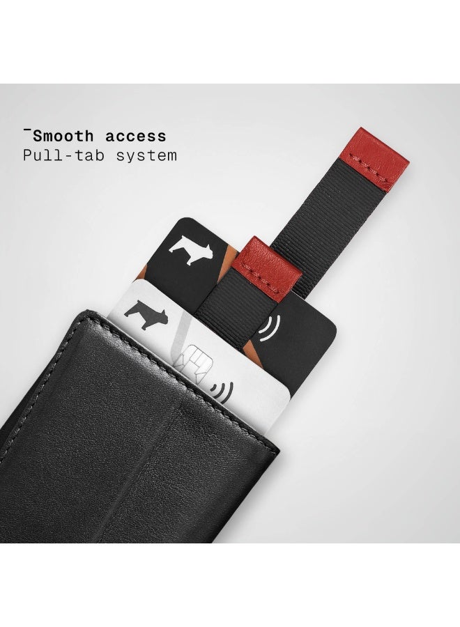 The Frenchie Co. Speed Wallet | Ultra Slim Front Pocket Wallet for Men & Women | RFID Blocking Quick-Access Card Holder with Pull Tab | Full-Grain Italian Leather Minimalist Design | Holds up to 14 Cards & Cash (Rouge-Noir – Special Edition) - Image 5