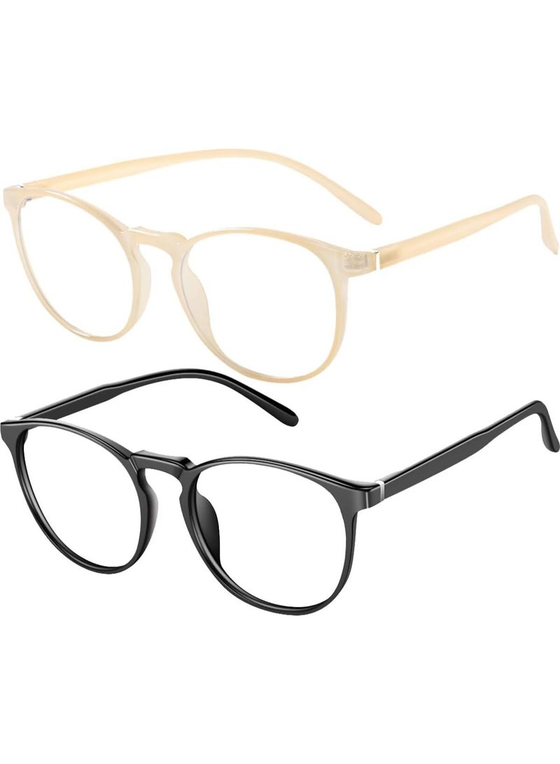 Blue Light Blocking Glasses Women/Men,Retro Round Anti Eyestrain Computer Gaming Glasses(Black+Beige)