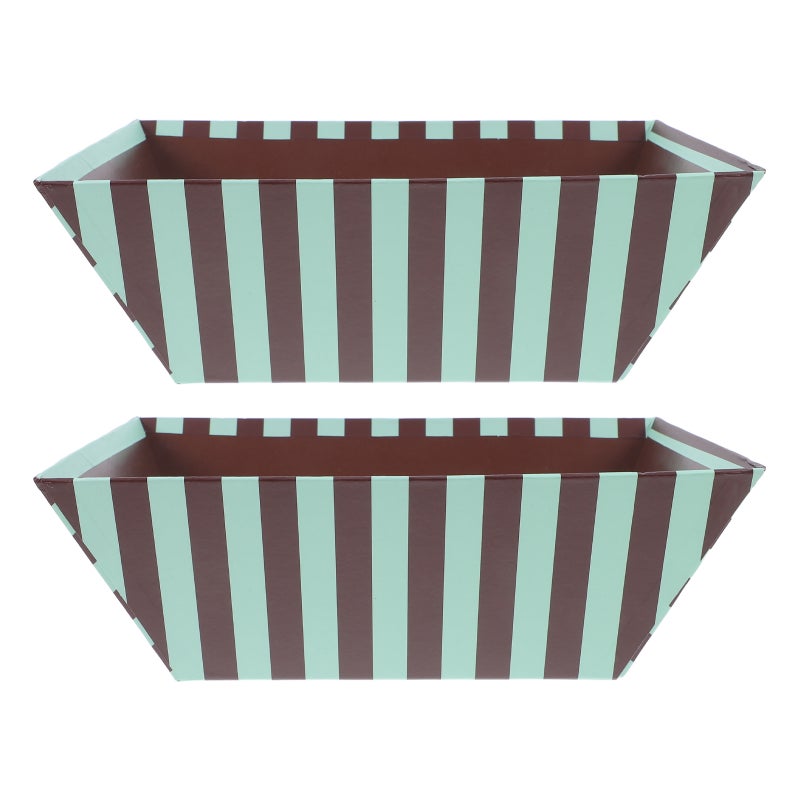 2pcs Paper Snack Trays: Heavy-Duty Striped Food Baskets With Handle Greaseproof Serving Boats - for Bread Candy Treats Snacks Appetizers Party Events Picnics - Image 1