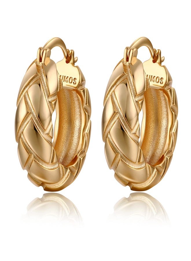 FRUMOS 18K Gold Plated Chunky Hoop Earrings for Women Fashion Thick Gold Hoops Set Jewelry for Birthday Christmas Gifts, Medium, Yellow Gold, No Gemstone - Image 1