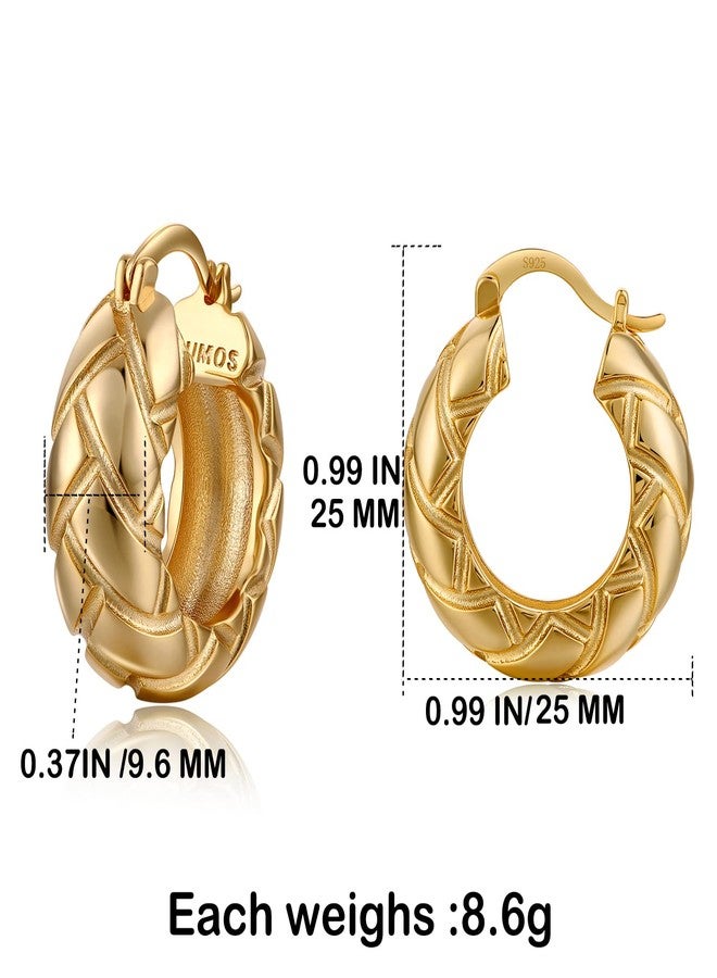 FRUMOS 18K Gold Plated Chunky Hoop Earrings for Women Fashion Thick Gold Hoops Set Jewelry for Birthday Christmas Gifts, Medium, Yellow Gold, No Gemstone - Image 2