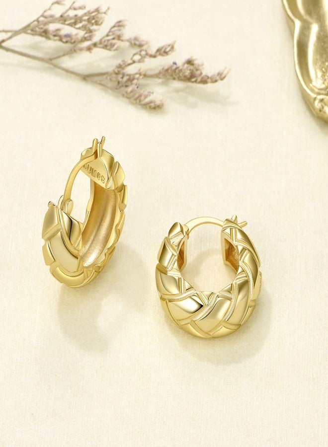 FRUMOS 18K Gold Plated Chunky Hoop Earrings for Women Fashion Thick Gold Hoops Set Jewelry for Birthday Christmas Gifts, Medium, Yellow Gold, No Gemstone - Image 3