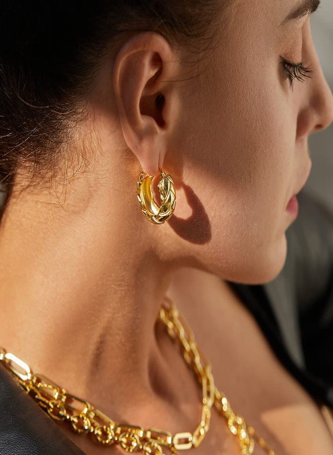 FRUMOS 18K Gold Plated Chunky Hoop Earrings for Women Fashion Thick Gold Hoops Set Jewelry for Birthday Christmas Gifts, Medium, Yellow Gold, No Gemstone - Image 5