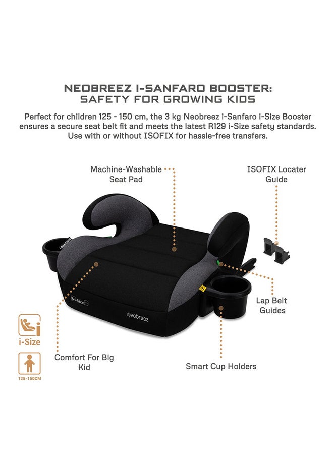 neobreez I-Sanfaro I-Size Isofix Backless Booster Car Seat, Double Padded Foam, Compact, Lightweight & Portable Kids Car Seat, Arm Rest Seat, 2 Cup Holder, Ecer129 (6-12Yrs, 125-150Cm, 22-36Kg, 2Yrs Warranty)  - Image 4