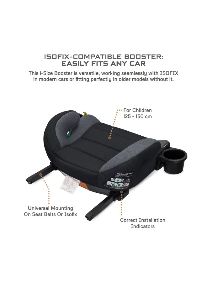 neobreez i-SANFARO ISOFIX Backless Booster Car Seat, Double Padded Foam, Compact, Lightweight&Portable Travel Kids Childrens Toddler Booster Seat, Arm Rest Seat, 2 Cup Holder, ECER129, 6-12Yrs, 22-36Kg