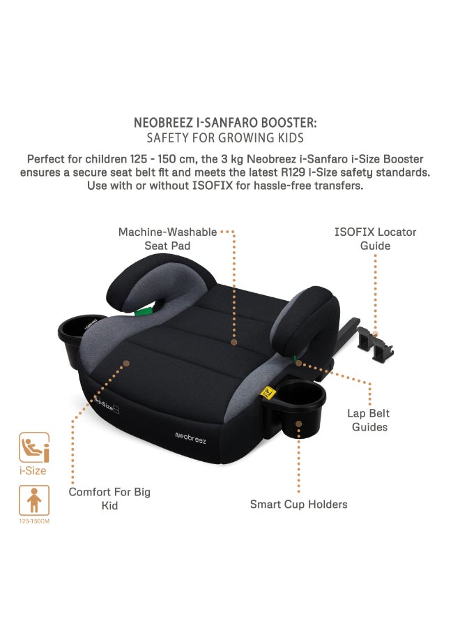 neobreez i-SANFARO ISOFIX Backless Booster Car Seat, Double Padded Foam, Compact, Lightweight&Portable Travel Kids Childrens Toddler Booster Seat, Arm Rest Seat, 2 Cup Holder, ECER129, 6-12Yrs, 22-36Kg - Image 2