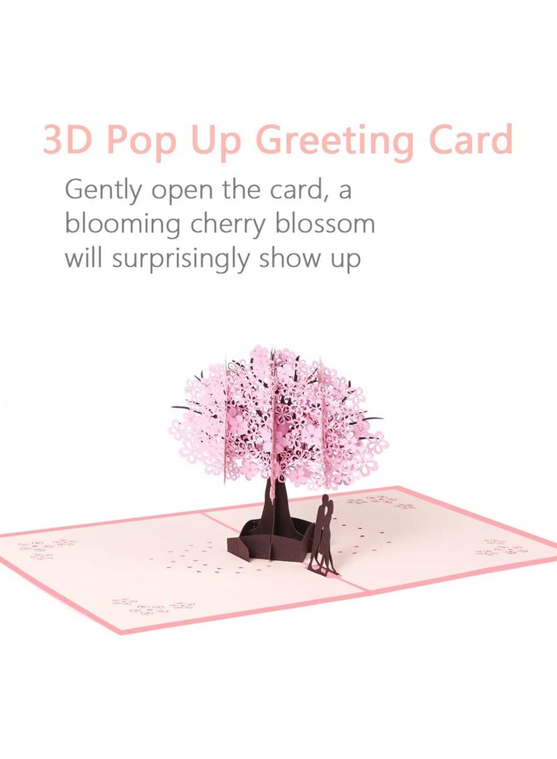 SOLARAE 3D Card Wedding Anniversary Pop up with Romantic Lovers Under Cherry Tree Mother's Day - Image 3