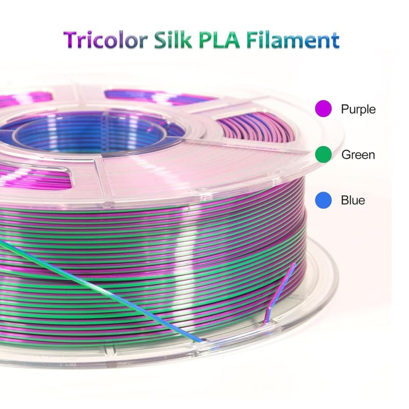 Protomont TECHNOLOGIES خيوط فيلامونت PLA الحريرية 1.75 مم، خيوط طابعة ثلاثية الأبعاد، خيوط حريرية لامعة 1.75 PLA، 1 كجم (2.2 رطل) / بكرة (أزرق ثلاثي أخضر بنفسجي) - Image 4
