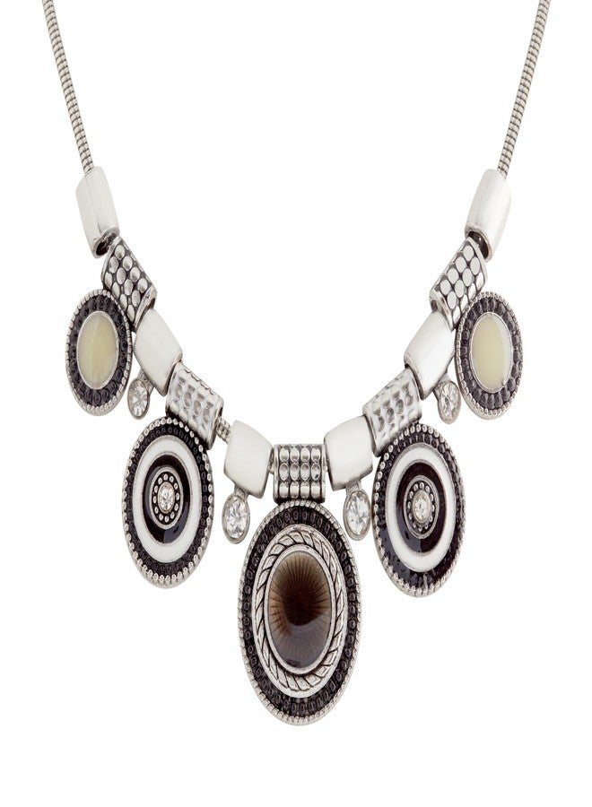 MINACHI Vintage Bohemia Ethnic Monochrome Silver-Toned Charm Pendant Choker Necklace, Silver-Toned Chain Necklace for Women - Image 1
