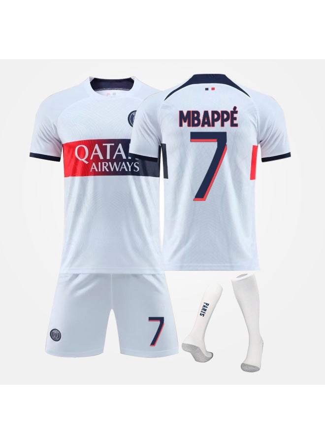 24 Barl White No.7 * Mbappe + Matching Socks Football Jersey - Image 1