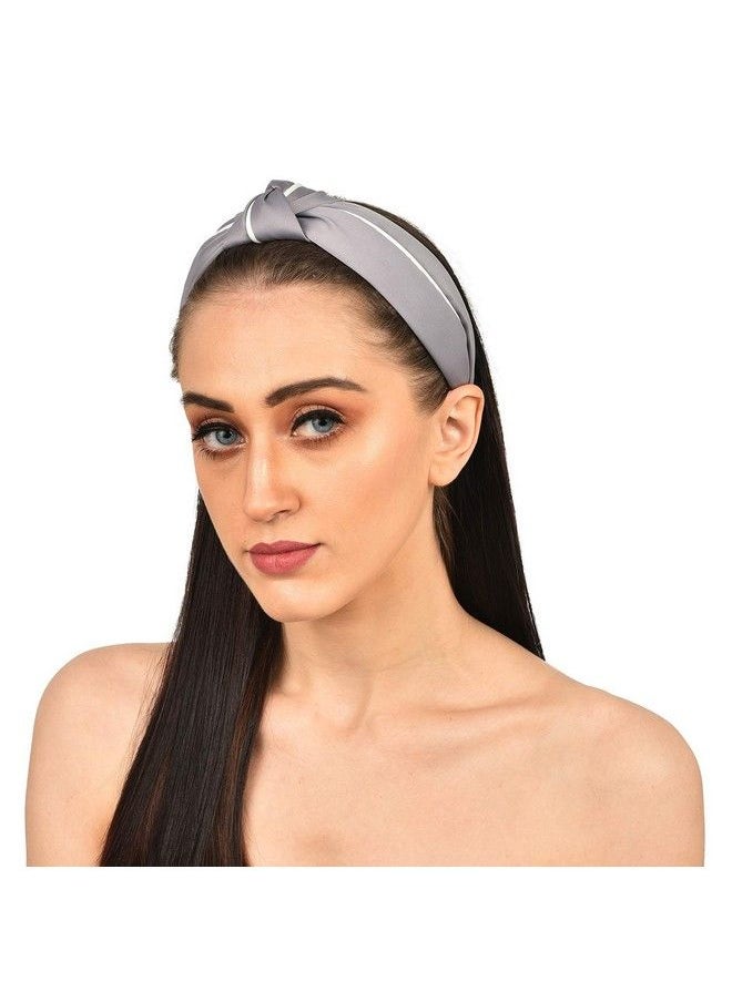 Vogue Hair Accessories - Solid Fabric Knot With Piping Plastic Hairband Headband For Girls And Women (Grey) - Image 1