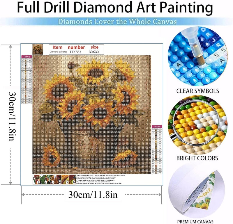 MOMDEDP Sunflowers Diamond Painting Kits for Adults,5D Sunflower Flowers Diamond Art Kits for Beginners,DIY Full Drill Diamond Gem Art with Painting Kits for Home Wall Decor 12 x 12 Inch - Image 2